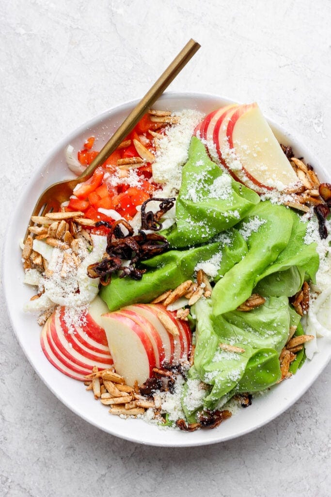 Butter lettuce salad in a salad bowl. 