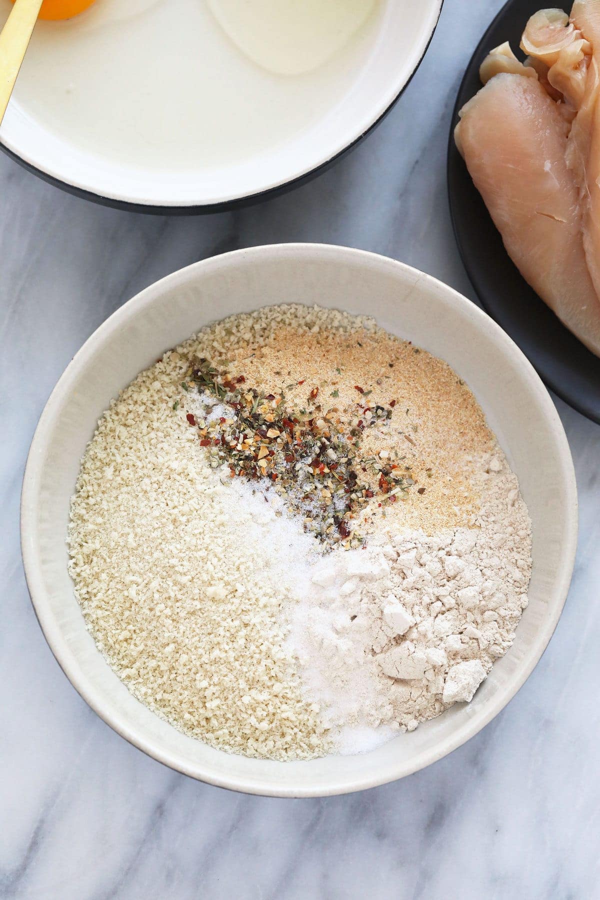 The breading for the chicken tenders. 