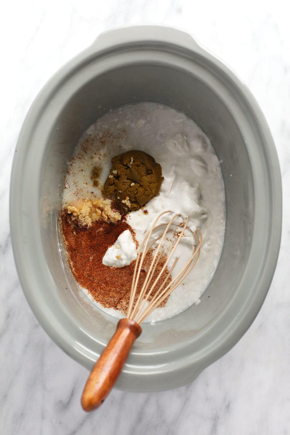 All the ingredients for coconut curry chicken in a slow cooker! 