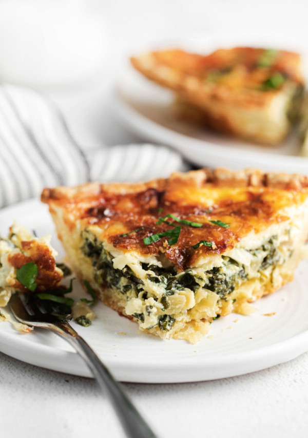 a slice of spinach quiche