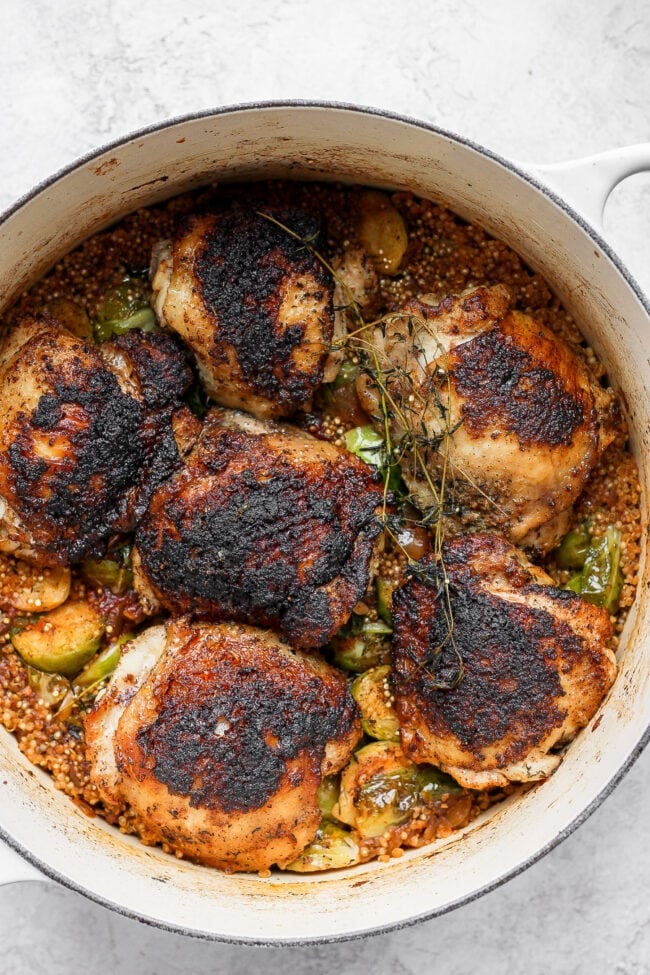 Dutch Oven Chicken Thighs with Brussels Sprouts - Fit Foodie Finds