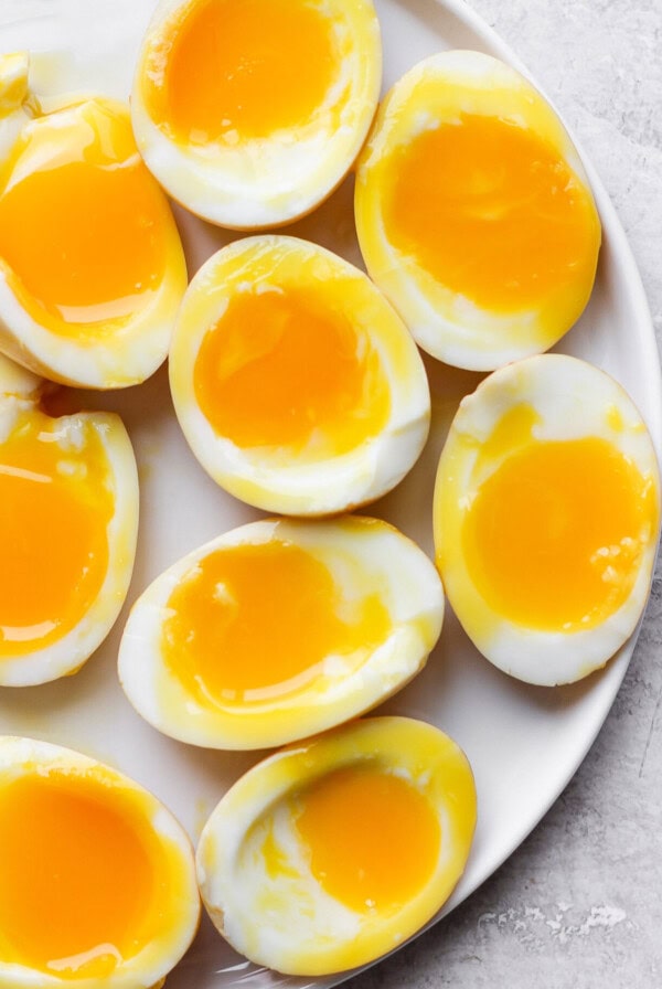 ramen eggs on plate