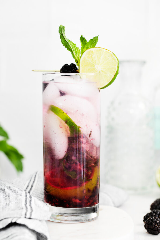 blackberry cocktail on cutting board