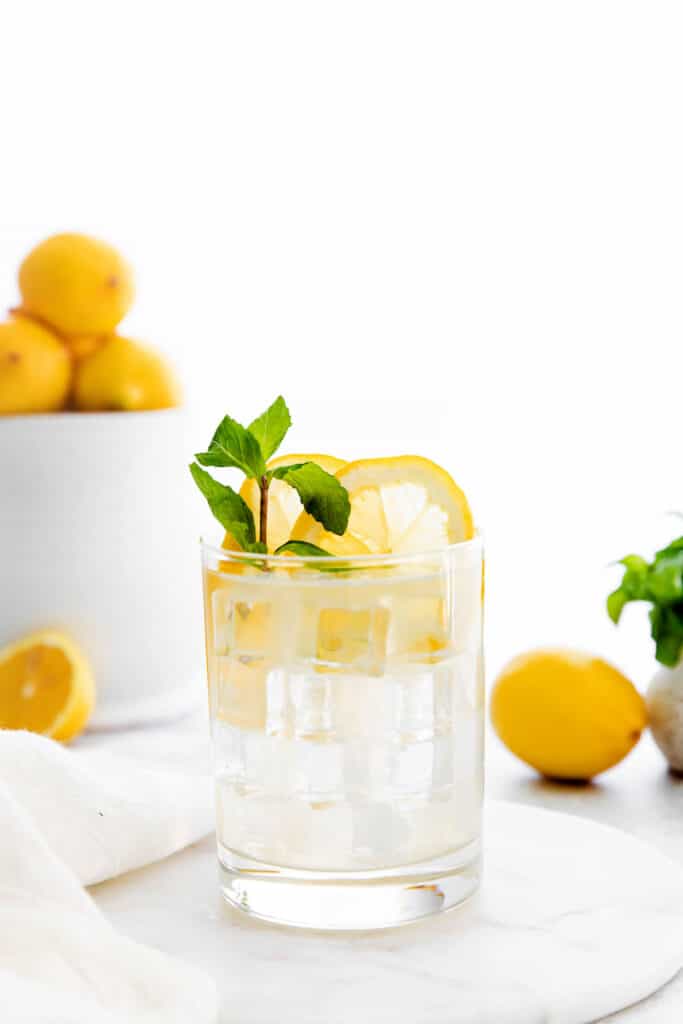 vodka lemonade in glass with ice