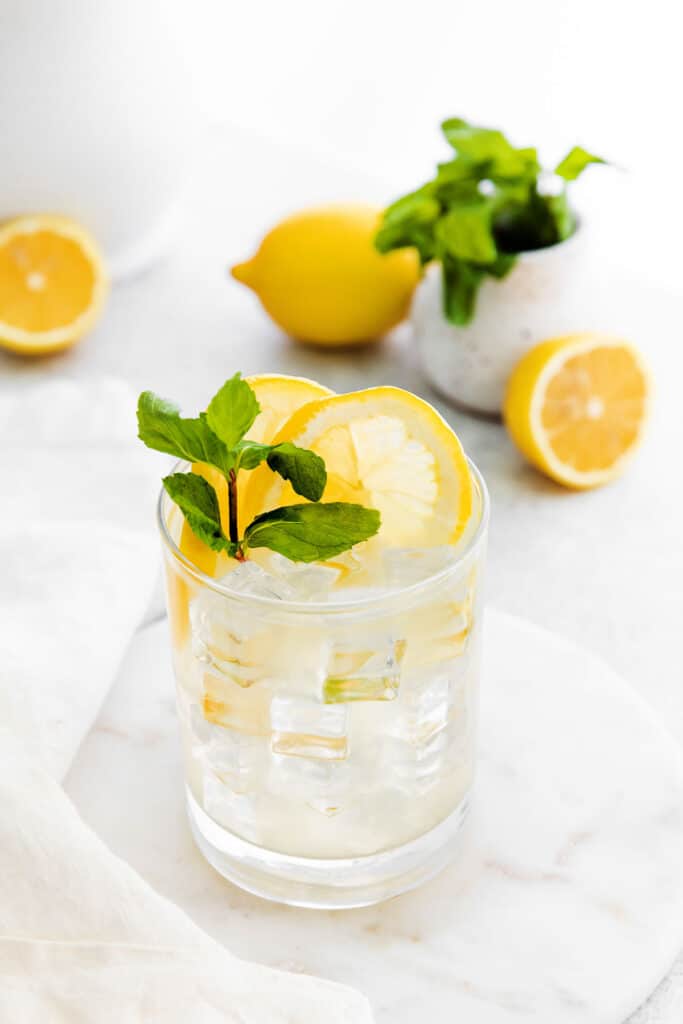 vodka lemonade in glass with fresh mint