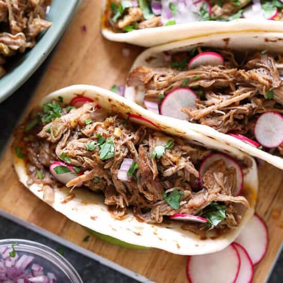 carnitas on cutting board