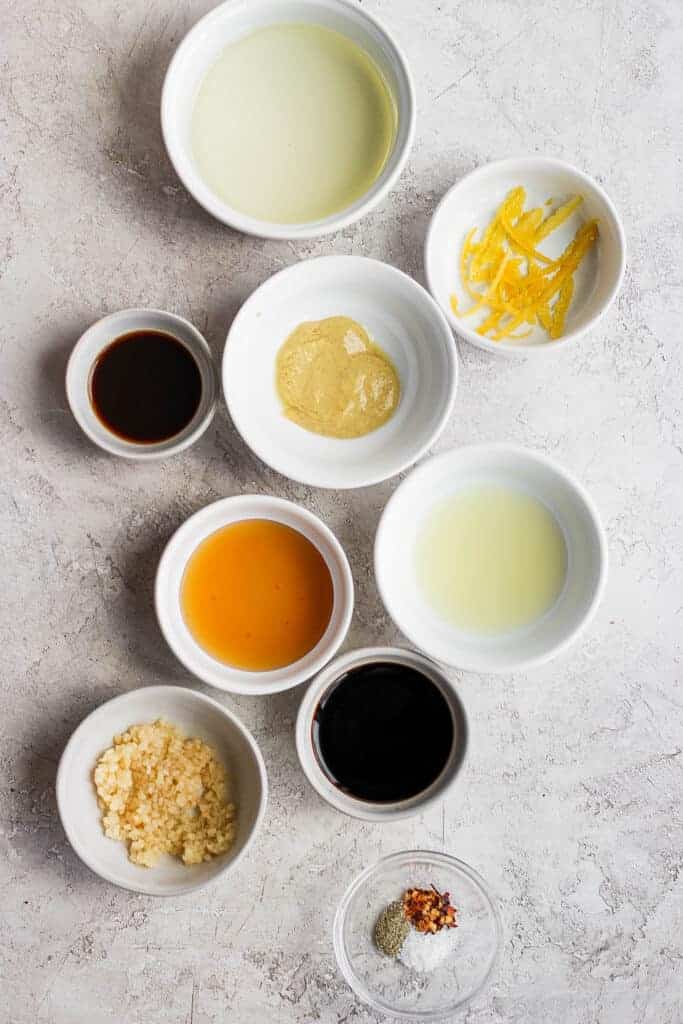 chicken marinade ingredients on counter.