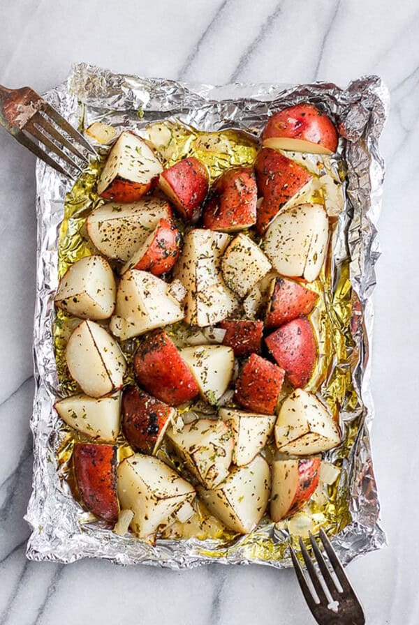 grilled potatoes in foil pack