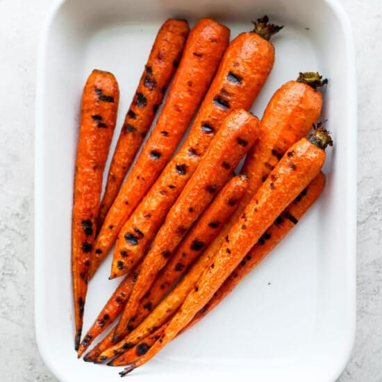 grilled carrots in baking dish
