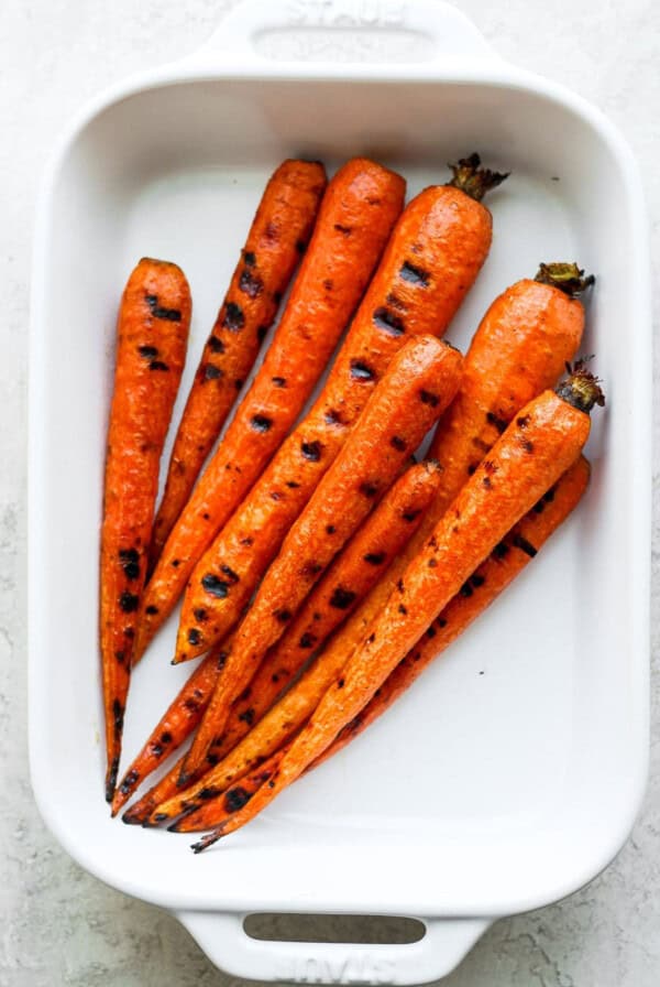 grilled carrots in baking dish