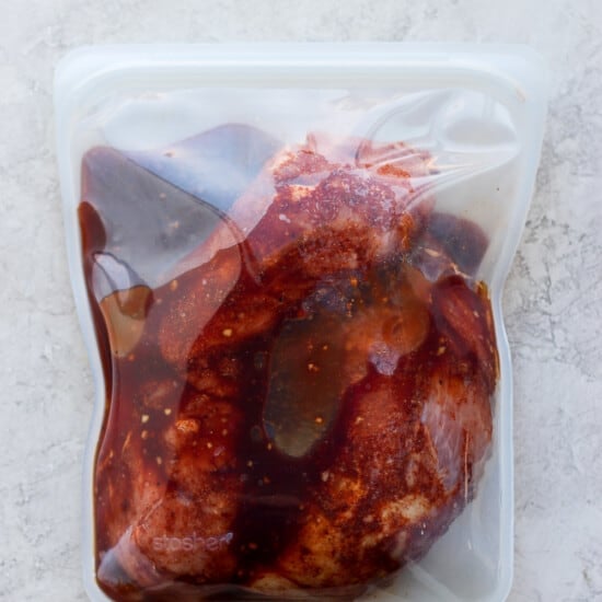 pork marinating in Stasher bag.