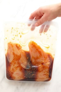 chicken marinating in stasher bag.