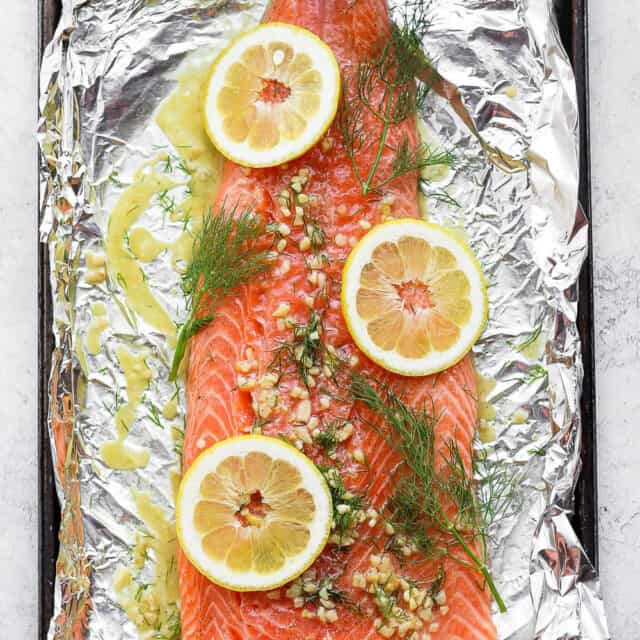Foil-Pack Baked Salmon (with lemon & dill!) - Fit Foodie Finds