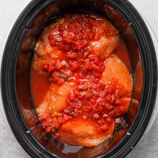 salsa on top of chicken in crock pot.