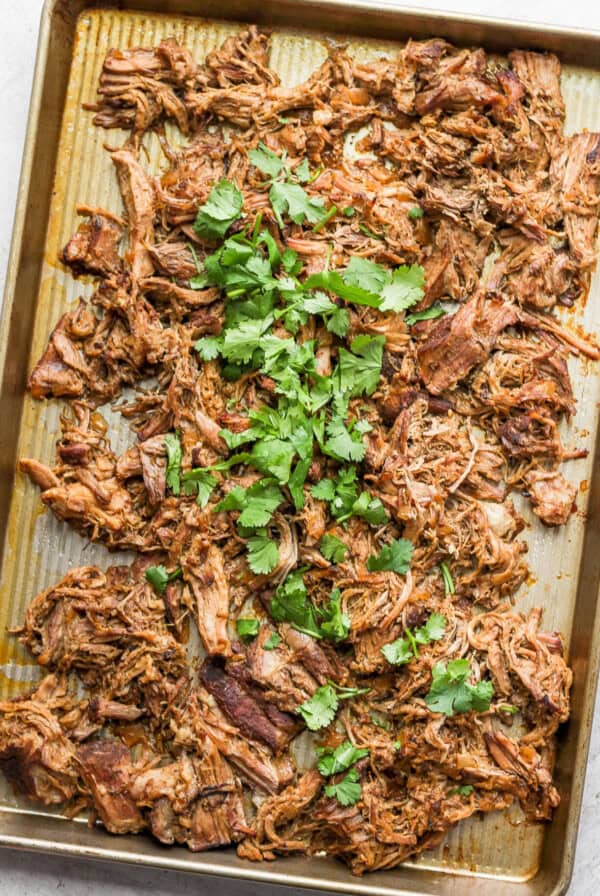 pulled pork on a baking sheet.