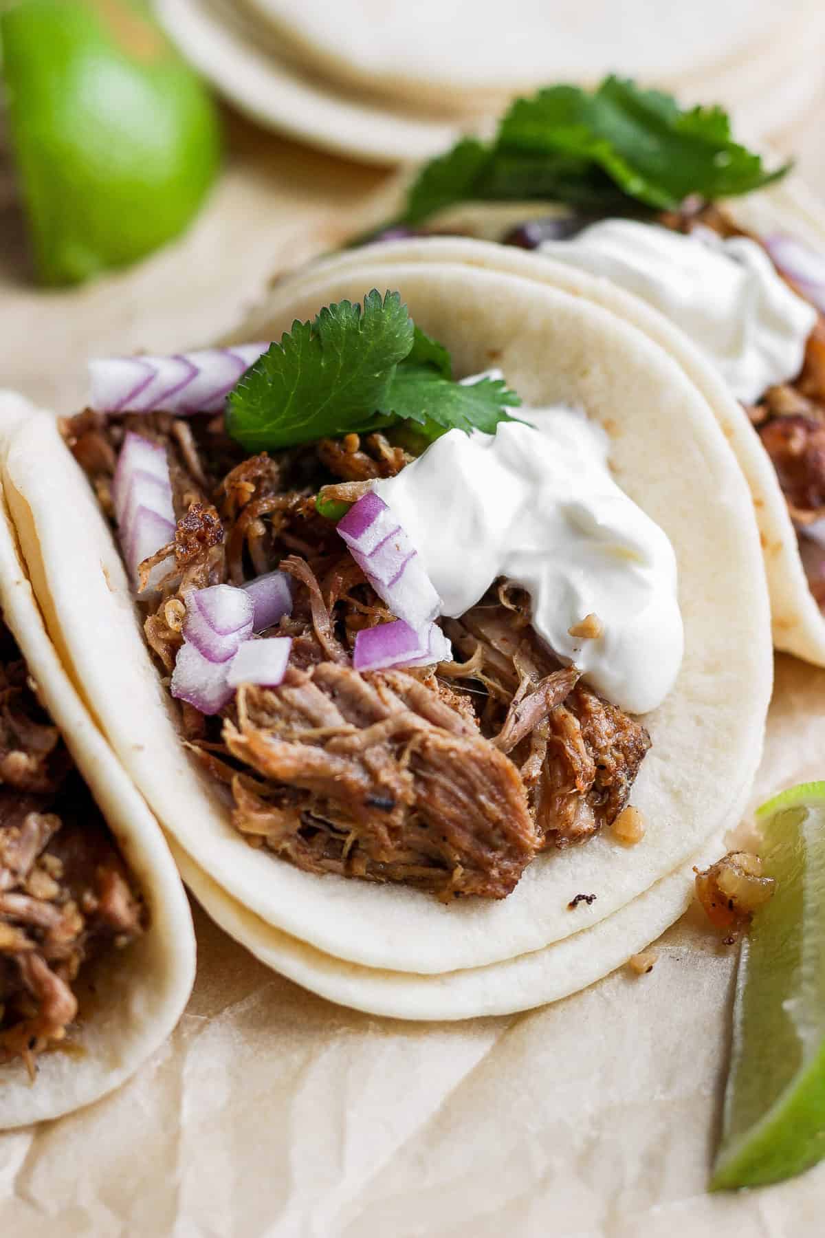 Best Ever Carnitas Tacos (Slow Cooker!) - Fit Foodie Finds