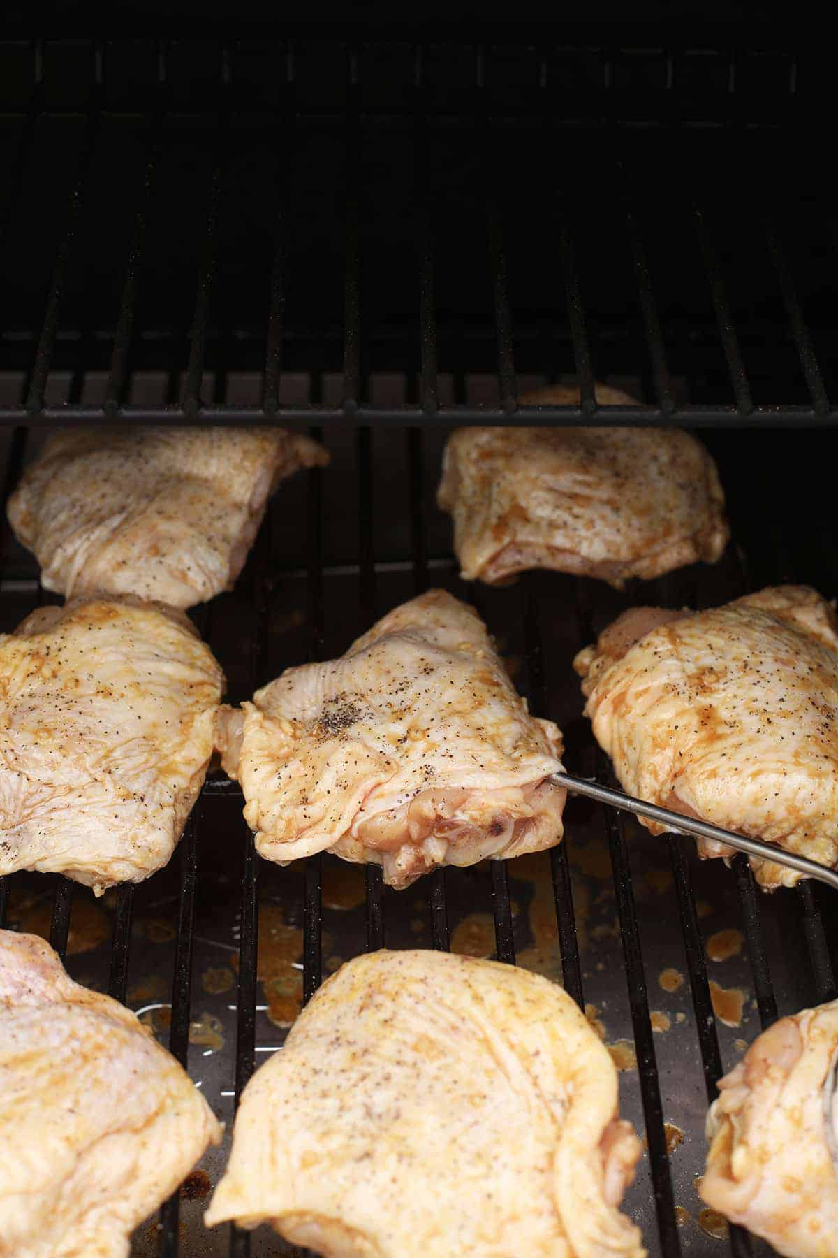 Chicken thighs on the smoker. 