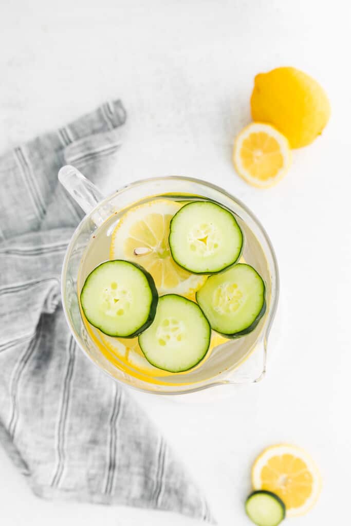 Lemon and cucumber fruit infused water.