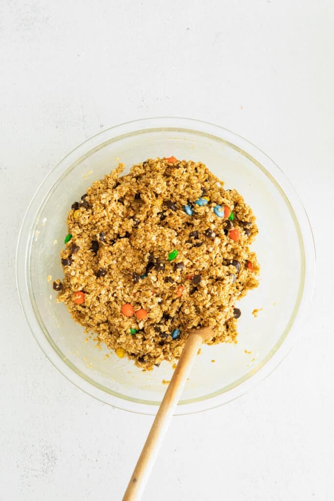 monster bars cookie dough in large bowl.