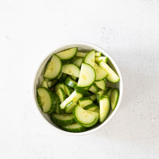 cucumbers in bowl.