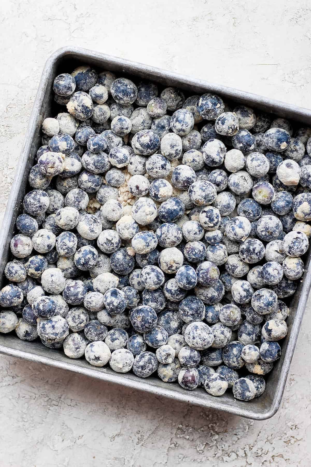 Blueberries tossed in flour. 