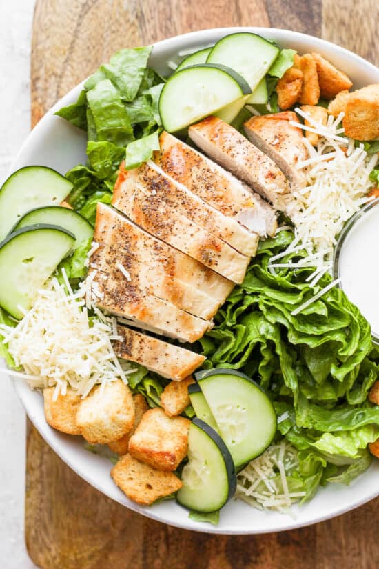 Chicken Caesar Salad (w/ homemade dressing!) - Fit Foodie Finds