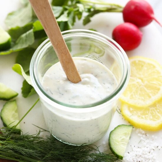 greek yogurt dressing in jar.