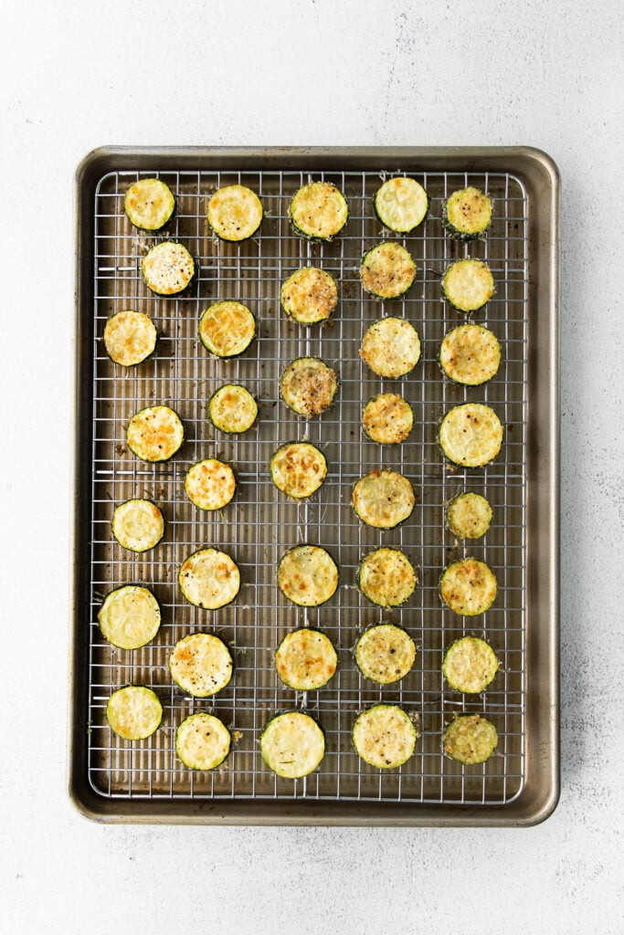 Baked Zucchini on a baking sheet. 