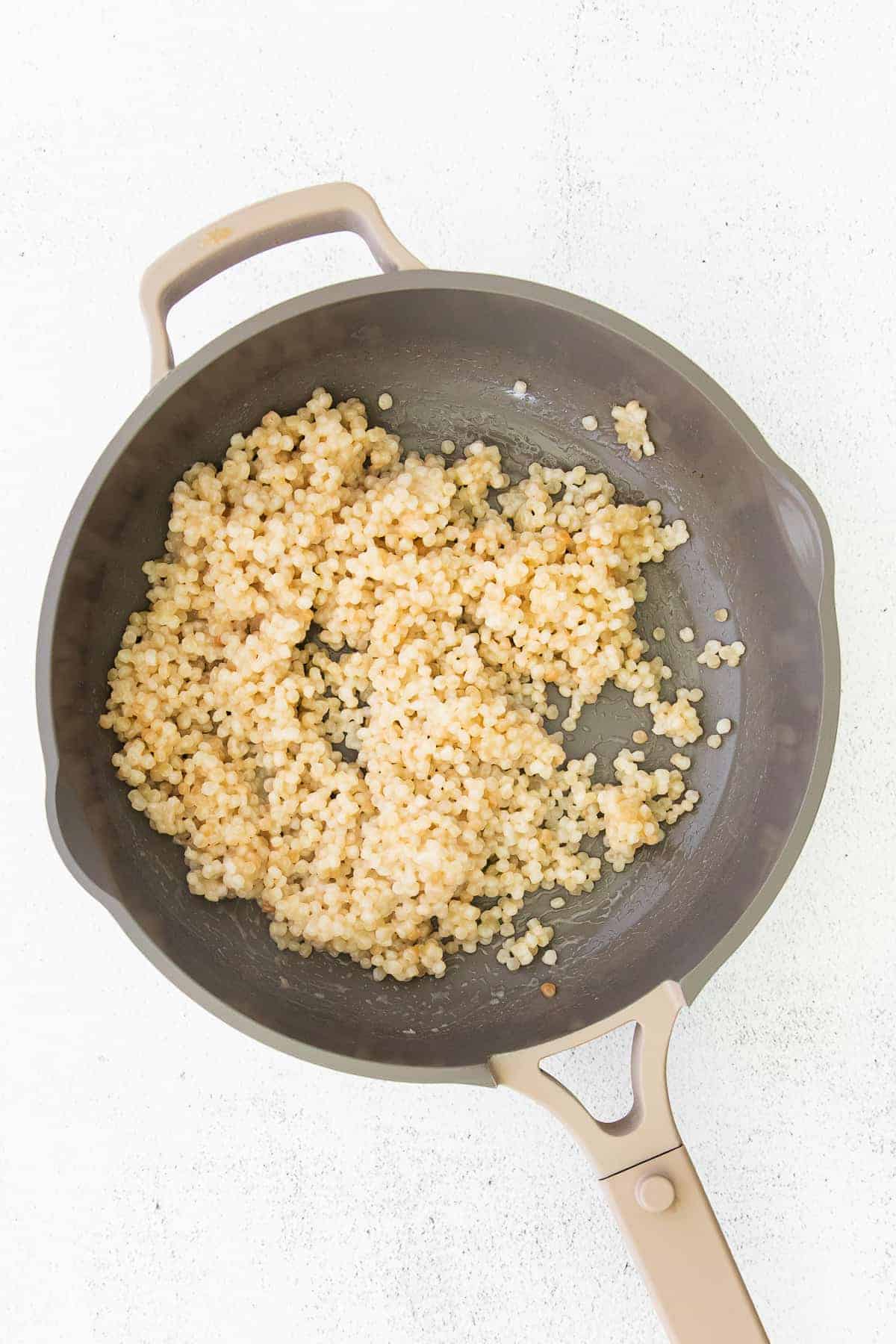 israeli couscous in a pan