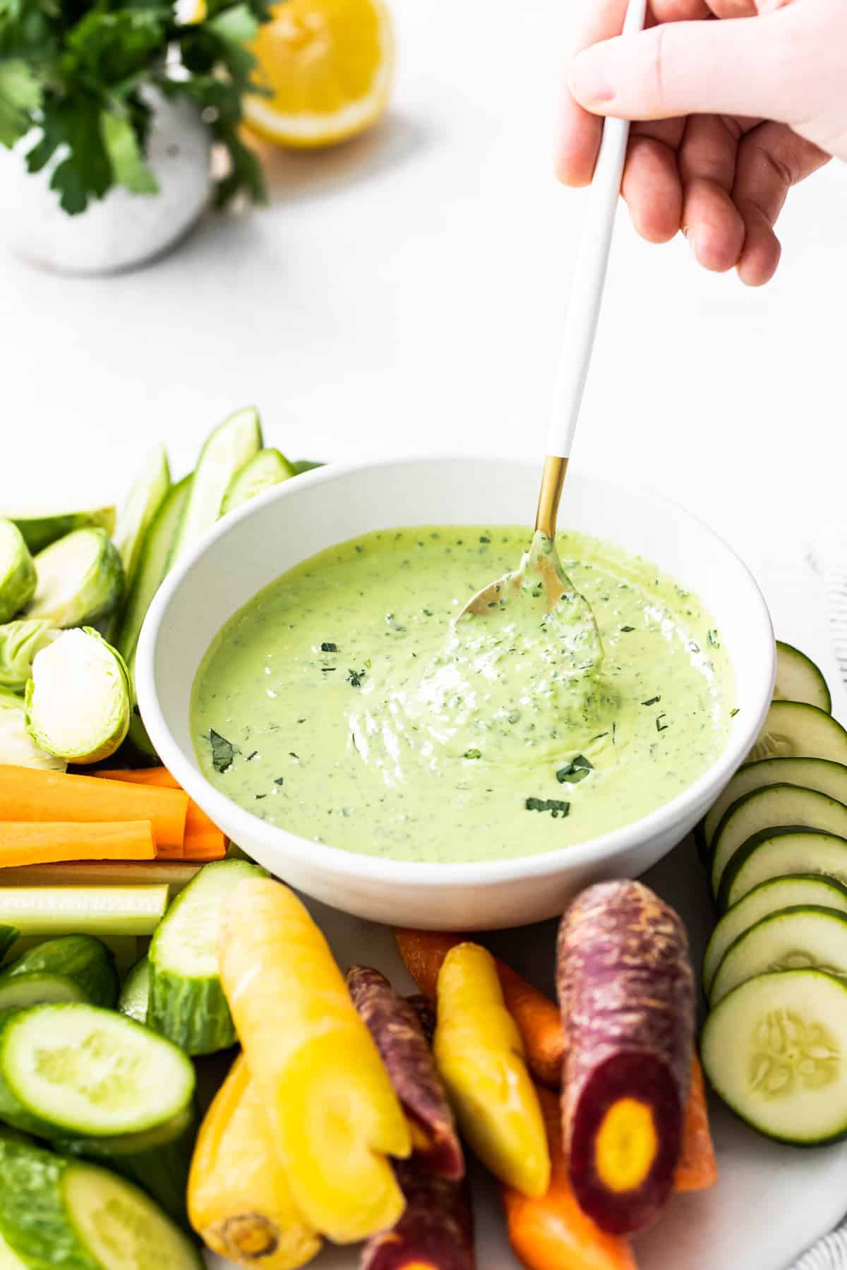 spooning green goddess dressing