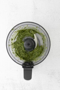 Pesto in a food processor.