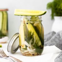 Refrigerator pickles in a jar.