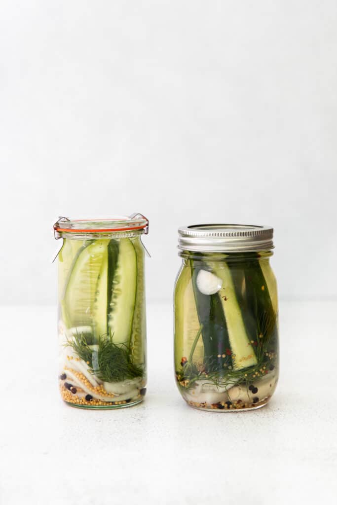 Refrigerator pickles in a jar. 