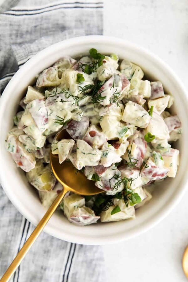 red potato salad in bowl