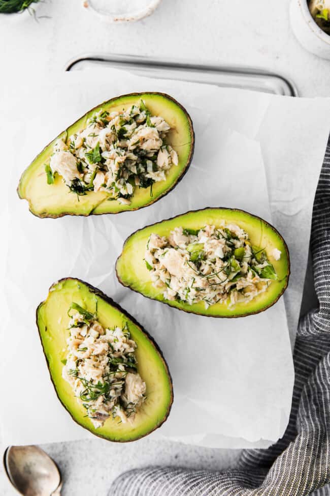 Stuffed Avocados (Salmon Salad) - Fit Foodie Finds