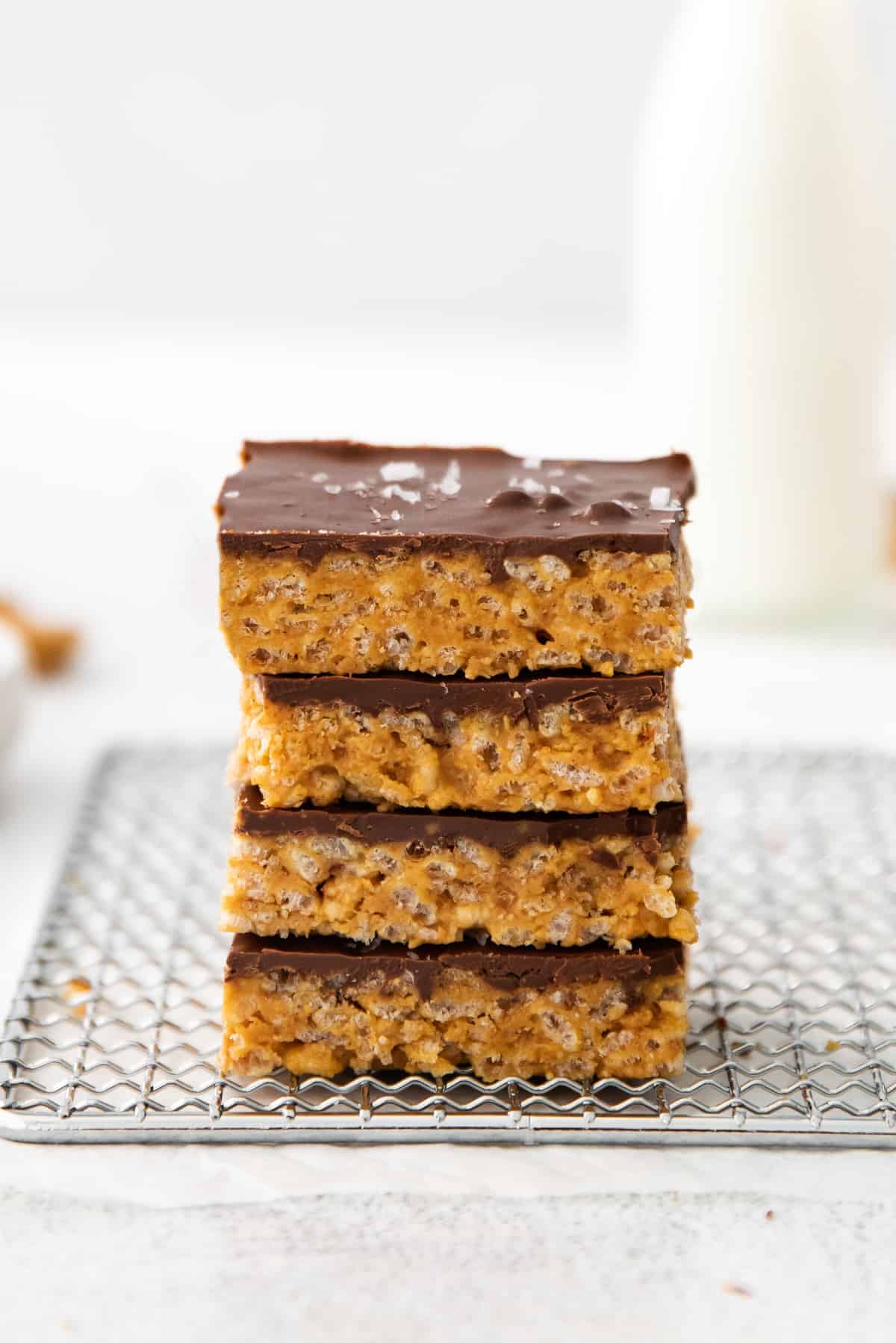 healthy scotcheroo bars stacked together