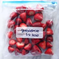 A bag of frozen strawberries.