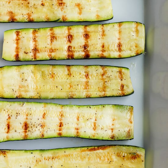 grilled zucchini on platter.