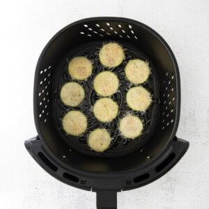 cooking zucchini coins in air fryer.