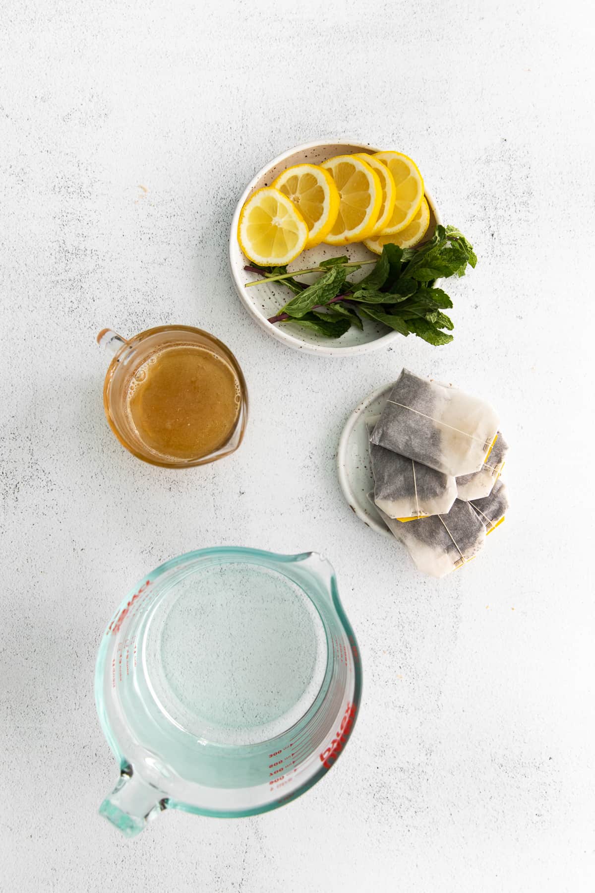 iced tea ingredients ready to be mixed together for homemade iced tea