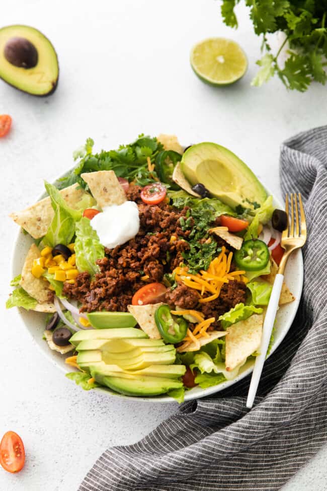 Easy Taco Salad (w/ ground beef) - Fit Foodie Finds