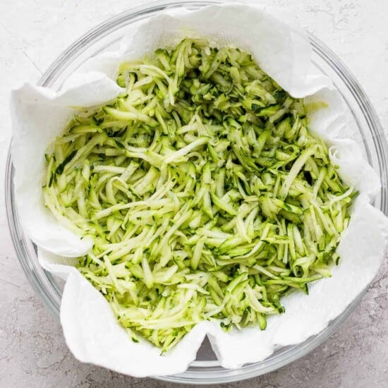 A bowl of shredded zucchini.