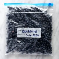 a bag of blueberries with a label.