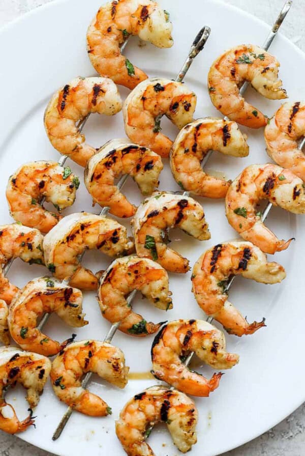 Grilled shrimp on plate.