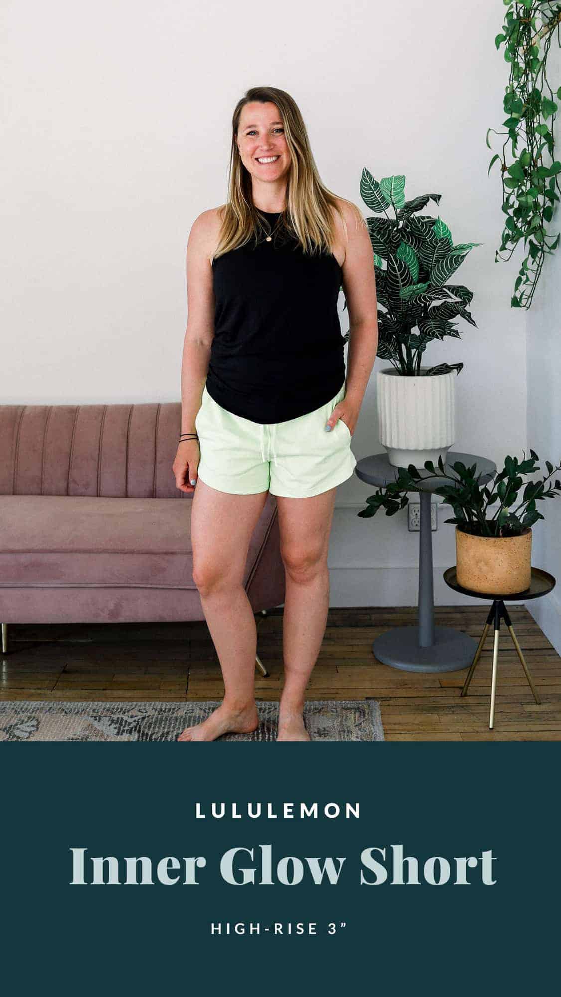 emily wearing the inner glow shorts by lululemon