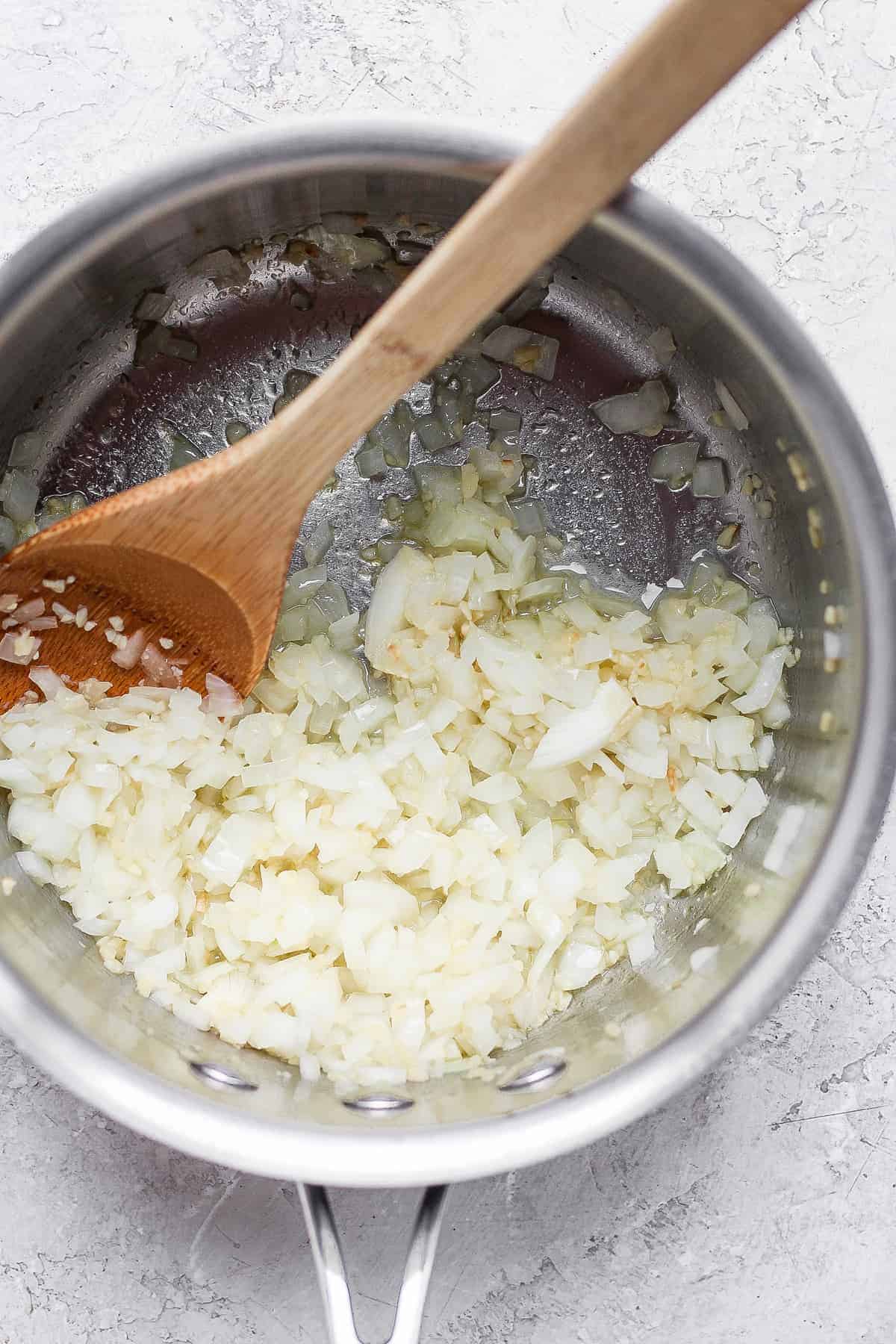 cooked onion in pot