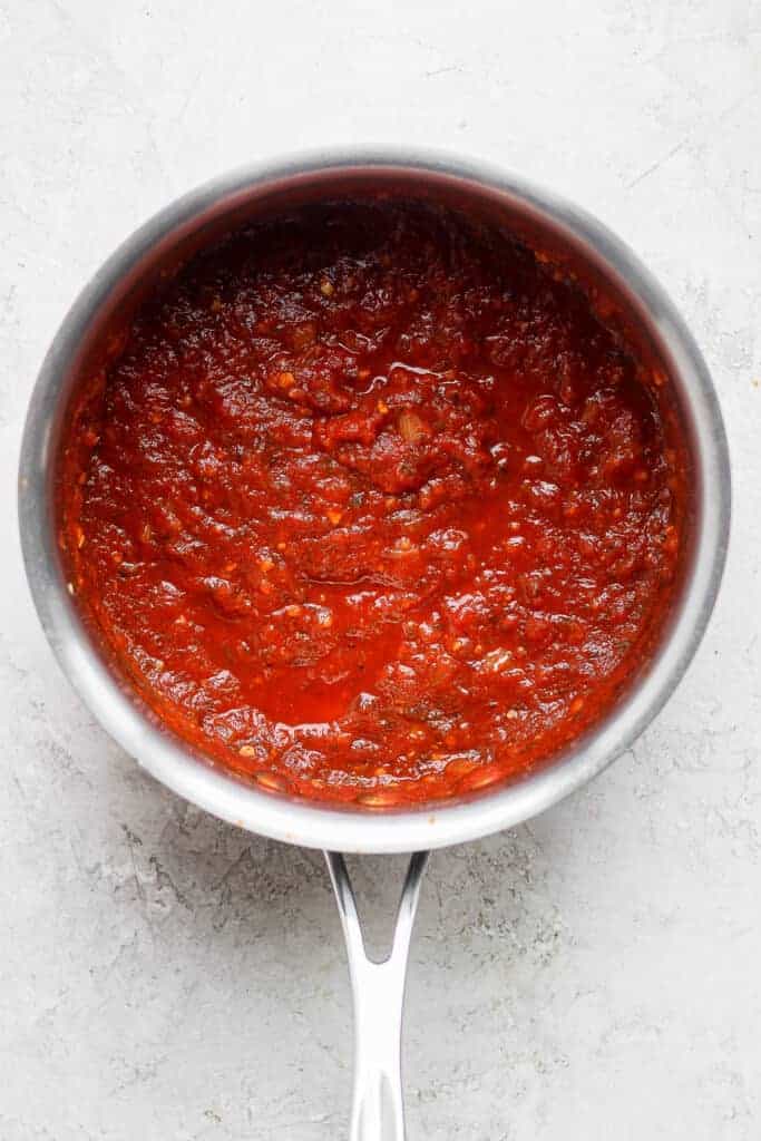 marinara sauce in medium pot
