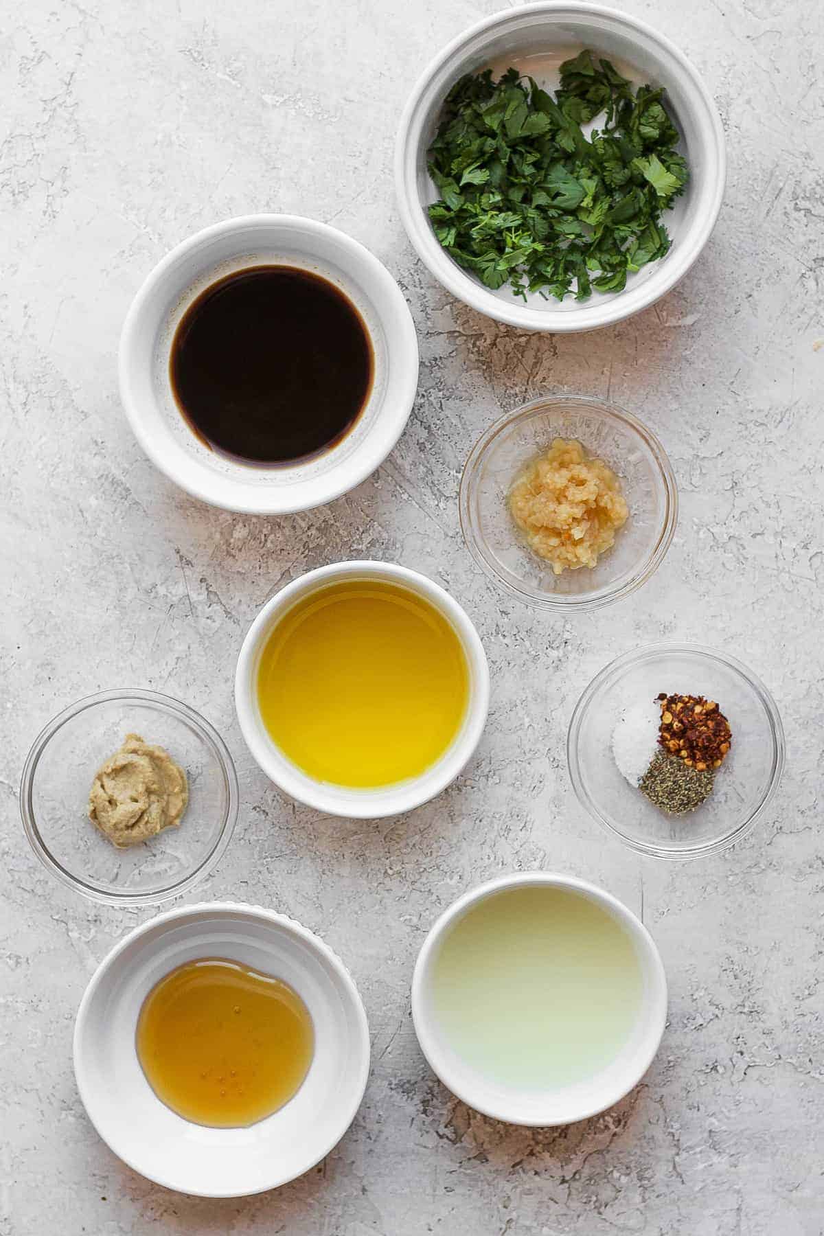 shrimp marinade ingredients on countertop.