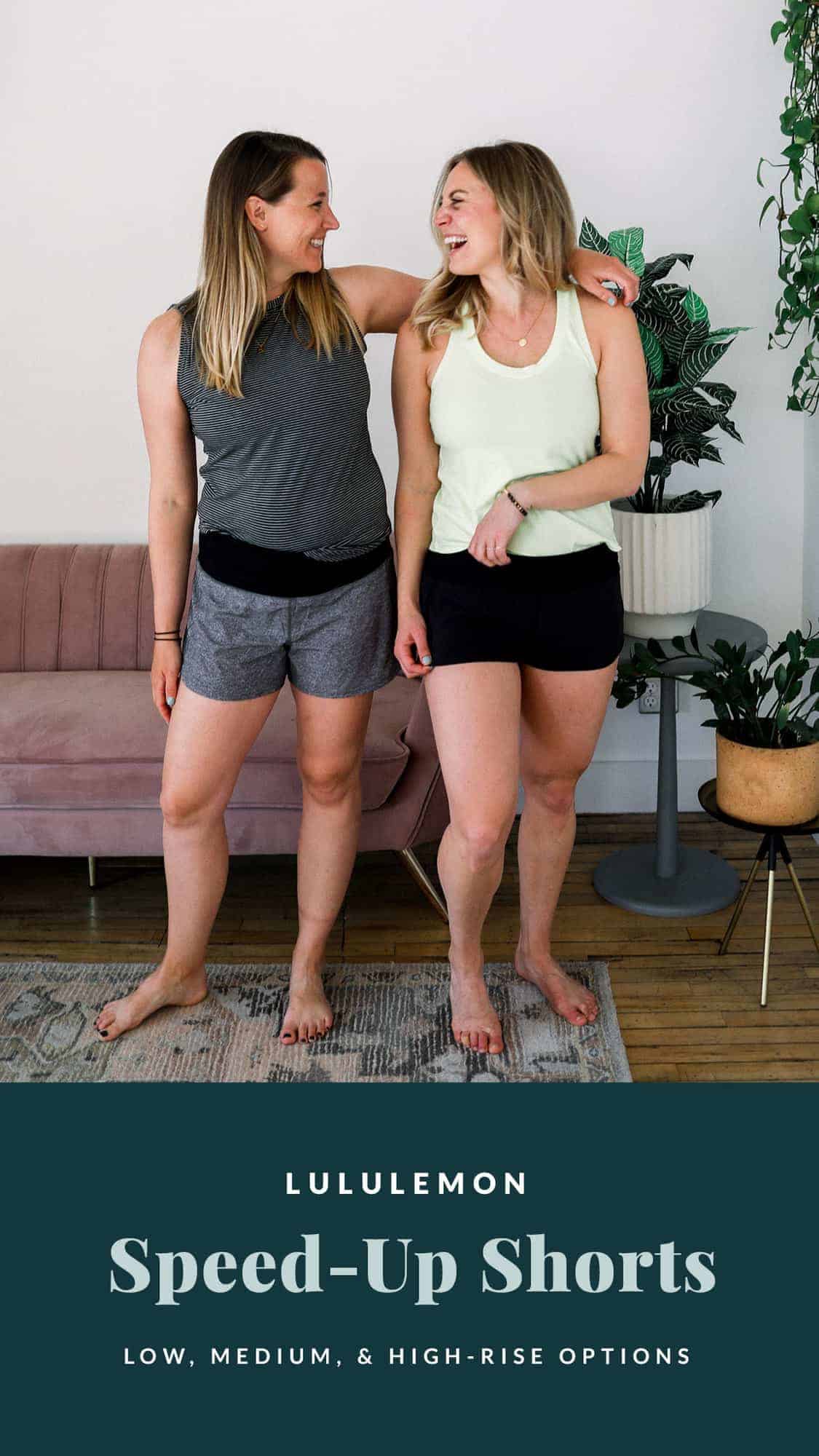 lee and emily wearing speed up shorts from lululemon