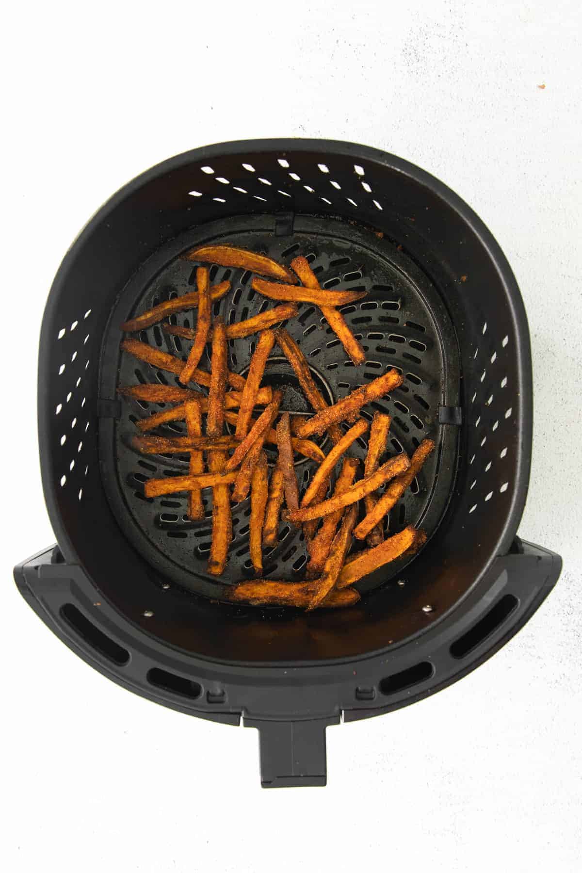 air fryer sweet potato fries after being air fried